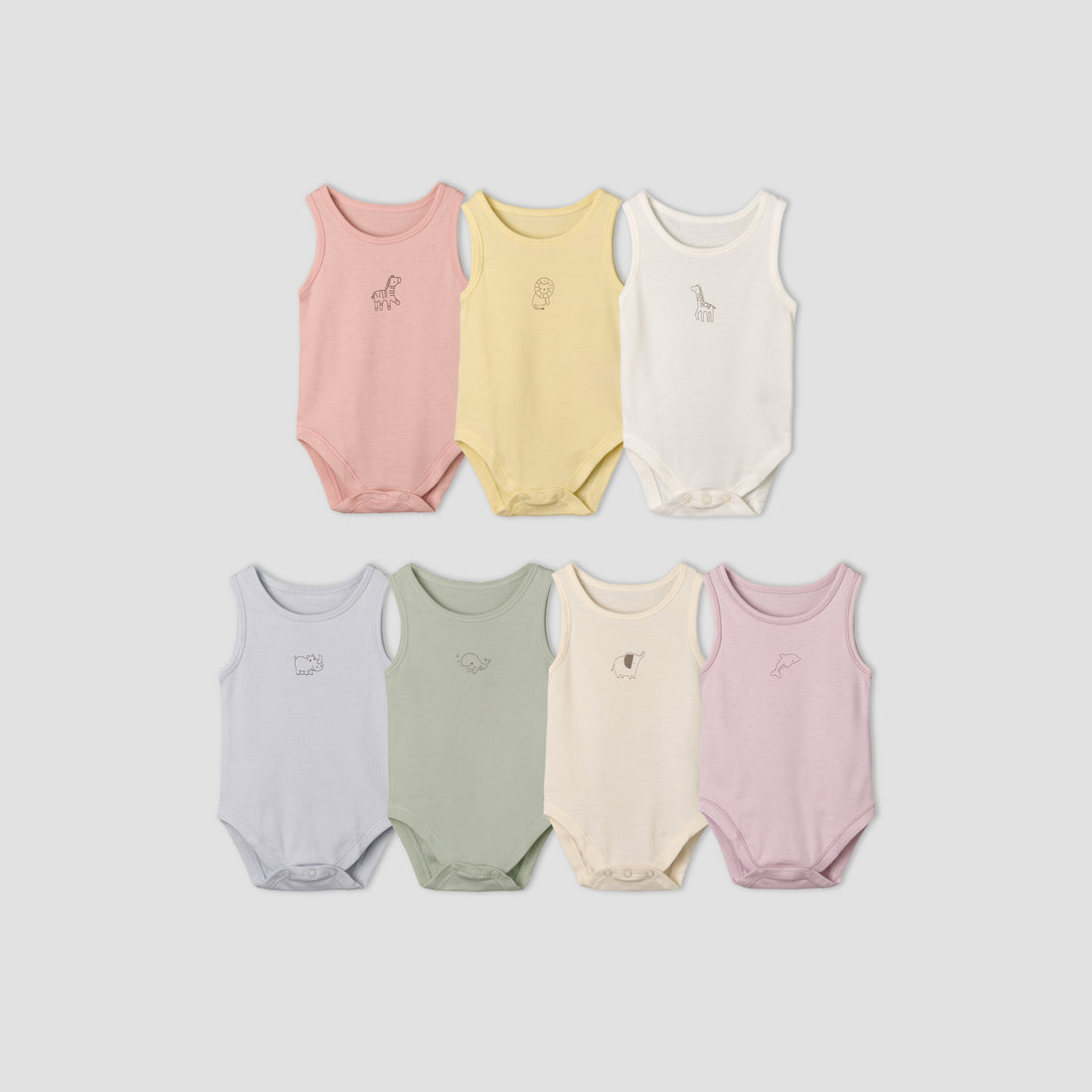 Pack of 7 Juniors Round Neck Sleeveless Bodysuit with Animal Print - Multicolour / 12-18 mths