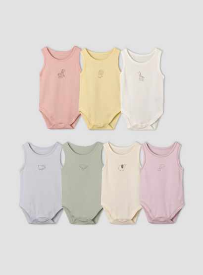 Pack of 7 Juniors Round Neck Sleeveless Bodysuit with Animal Print-promo_babyshop_Buy2for115_UAE130126-image-1
