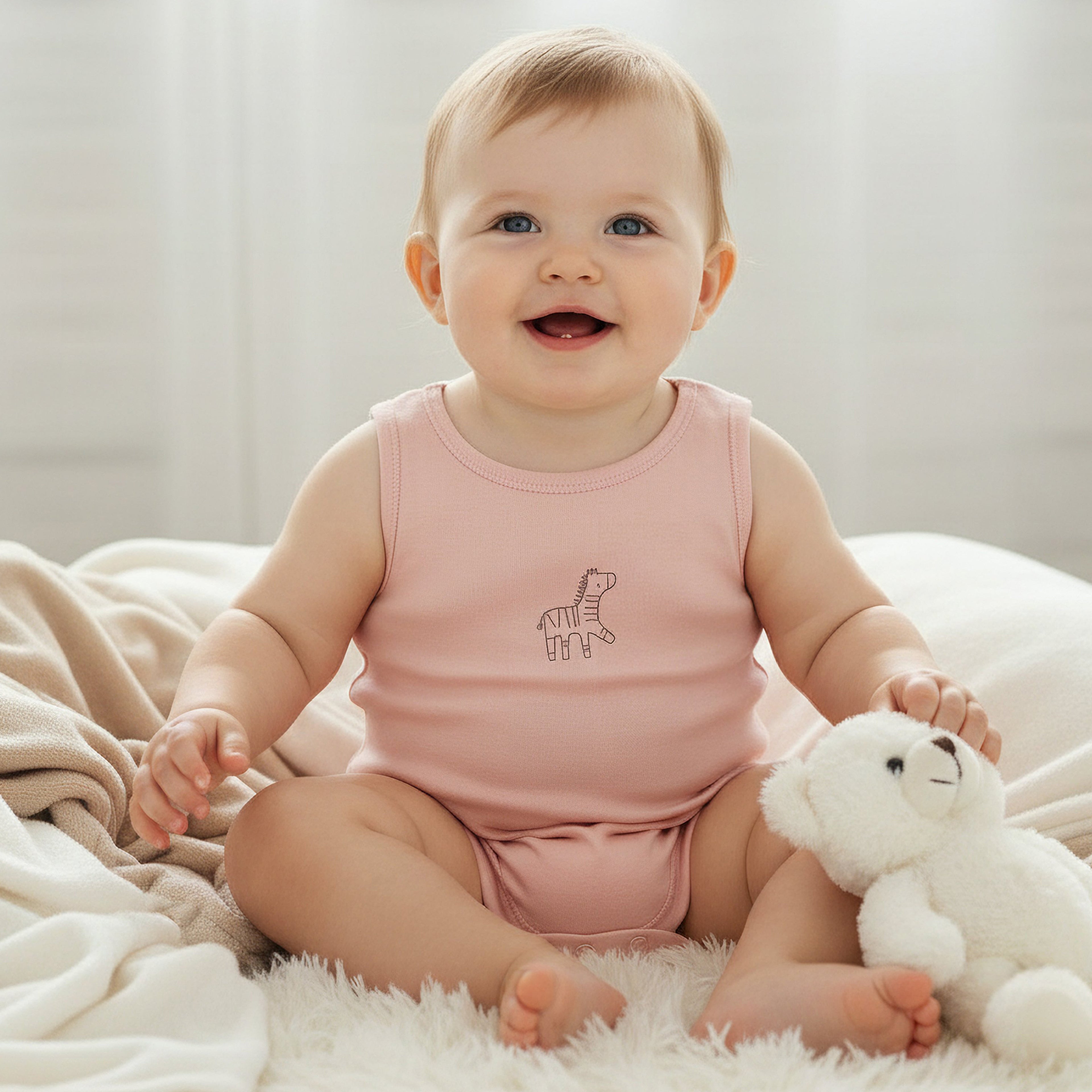 Pack of 7 Juniors Round Neck Sleeveless Bodysuit with Animal Print