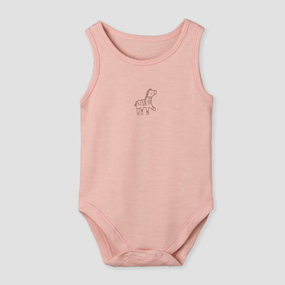 Pack of 7 Juniors Round Neck Sleeveless Bodysuit with Animal Print