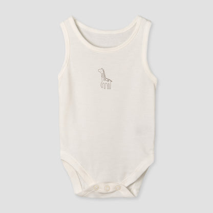 Pack of 7 Juniors Round Neck Sleeveless Bodysuit with Animal Print