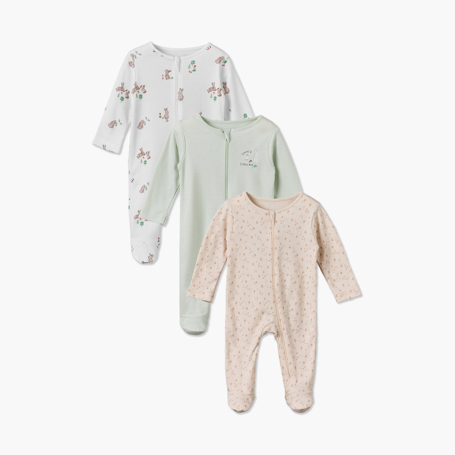 Pack of 3 Juniors Cotton Crew Neck Long Sleeves Sleepsuit with Zip Closure - Multicolour / 12-18 mths