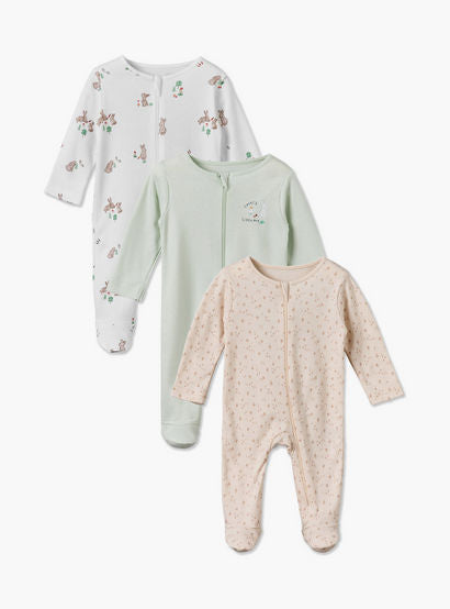 Pack of 3 Juniors Cotton Crew Neck Long Sleeves Sleepsuit with Zip Closure-baby-girls-clothing-nightwear-sleepsuits-image-1