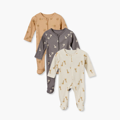 Pack of 3 Juniors Cotton Crew Neck Long Sleeves Sleepsuit with Zip Closure - Multicolour / 12-18 mths
