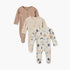 Pack of 3 Juniors Cotton Crew Neck Long Sleeves Sleepsuit with Star Print - Beige / 12-18 mths