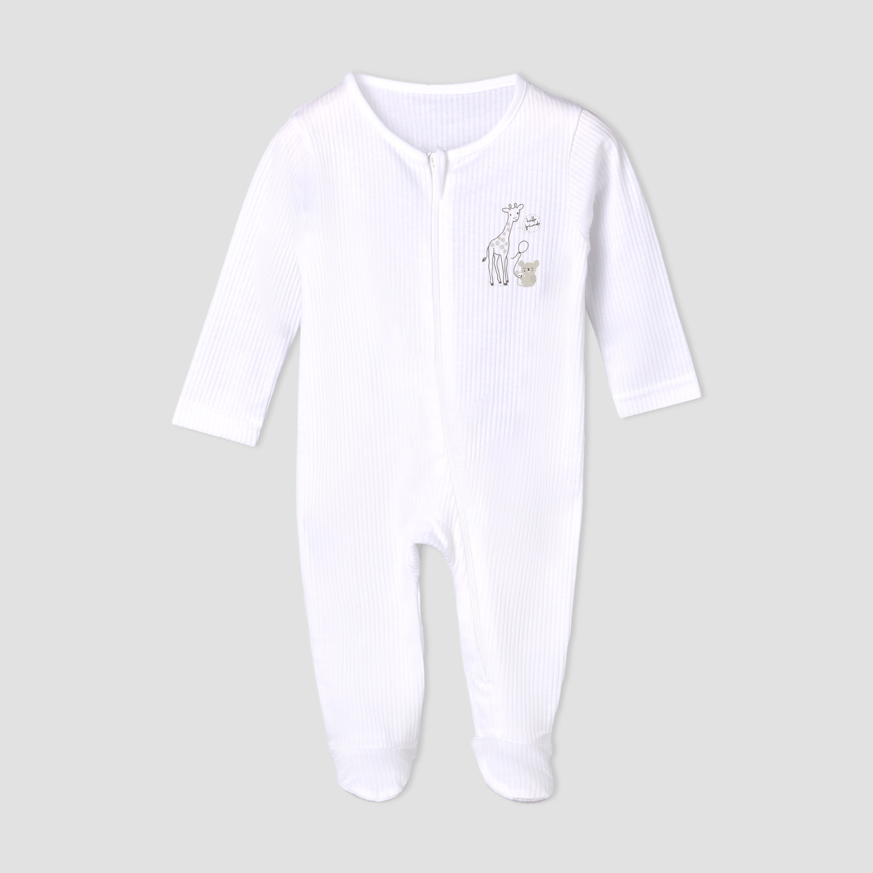 Pack of 3 Juniors Cotton Round Neck Long Sleeves Sleepsuit with Zip Closure
