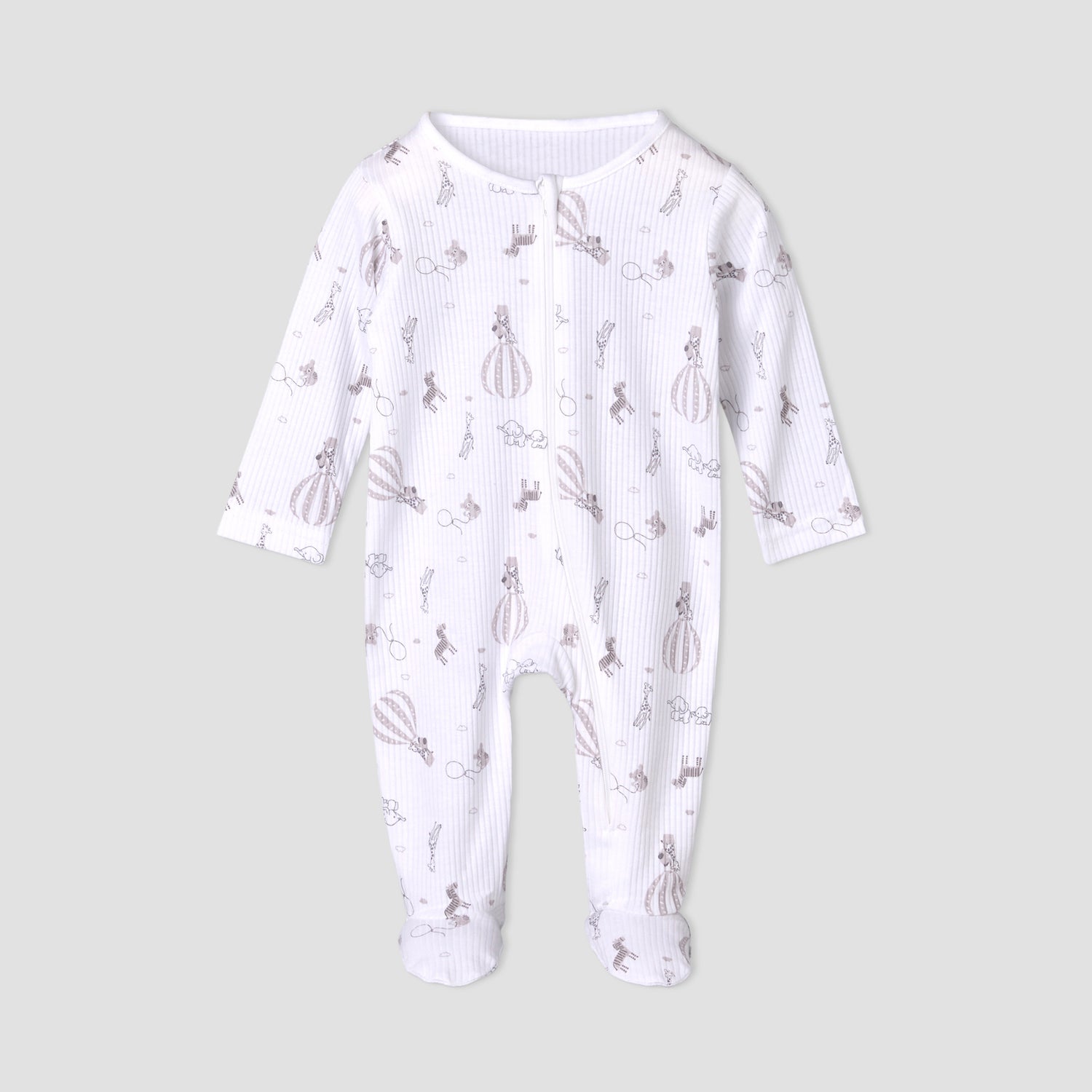 Pack of 3 Juniors Cotton Round Neck Long Sleeves Sleepsuit with Zip Closure