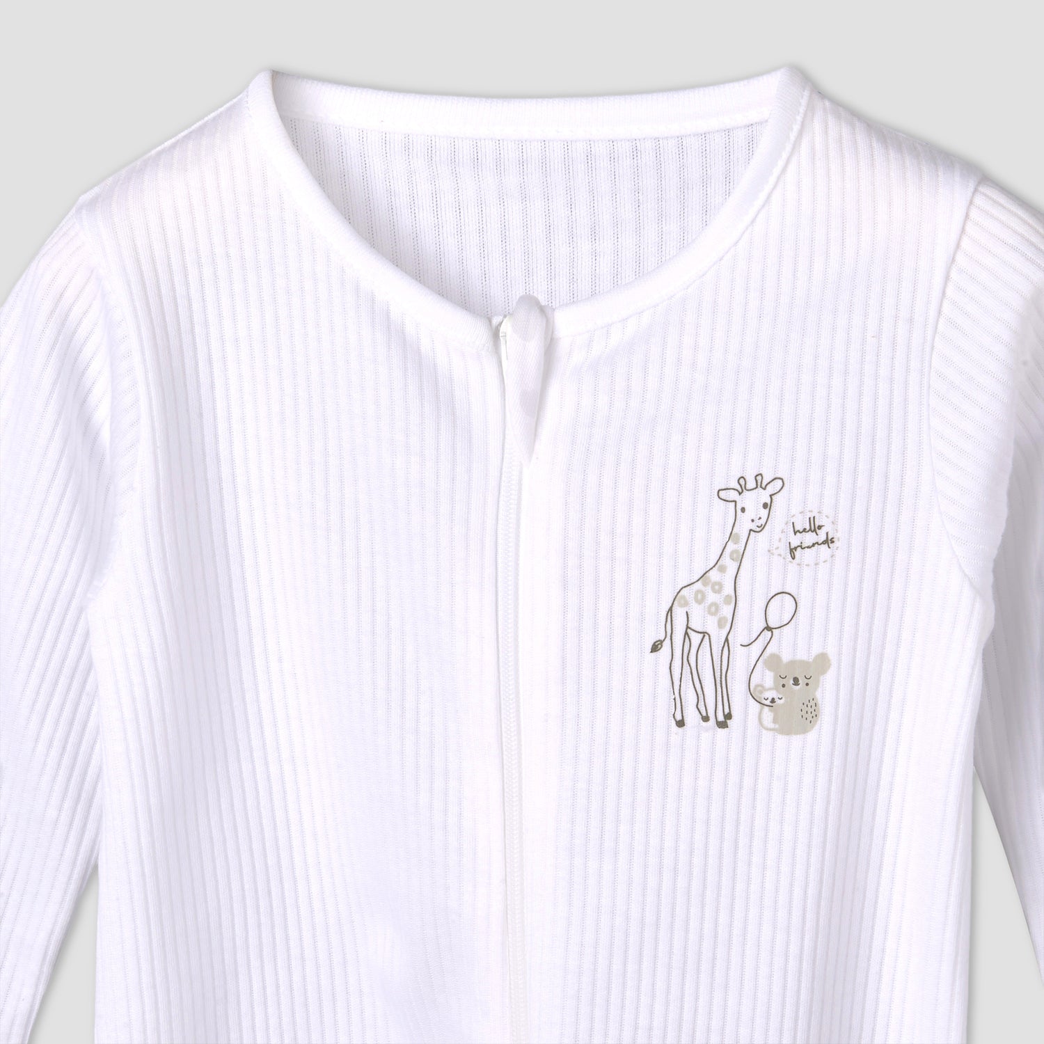 Pack of 3 Juniors Cotton Round Neck Long Sleeves Sleepsuit with Zip Closure