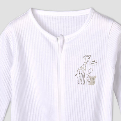 Pack of 3 Juniors Cotton Round Neck Long Sleeves Sleepsuit with Zip Closure