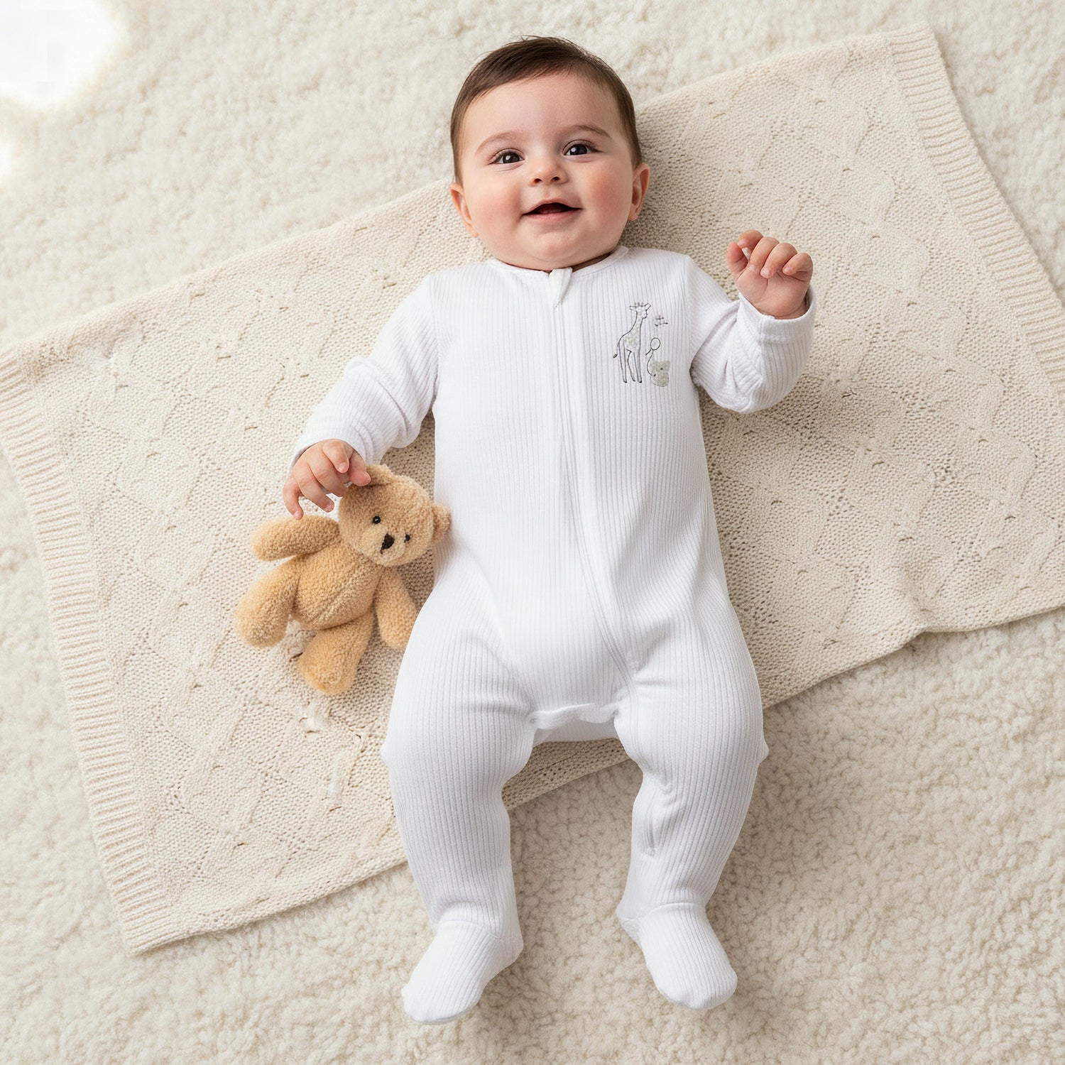 Pack of 3 Juniors Cotton Round Neck Long Sleeves Sleepsuit with Zip Closure