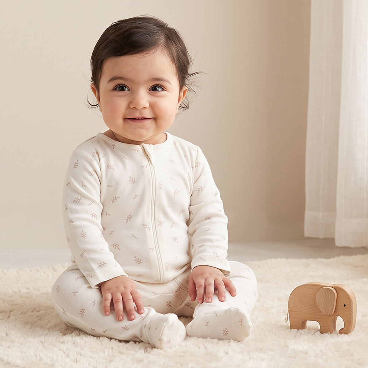 Pack of 5 Juniors Cotton Crew Neck Long Sleeves Sleepsuit with Zip Closure