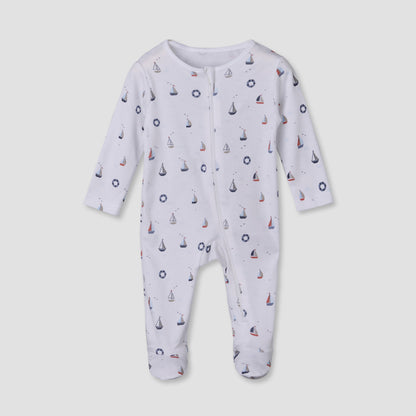 Pack of 3 Juniors Cotton Round Neck Long Sleeves Sleepsuit with Sailboat Print