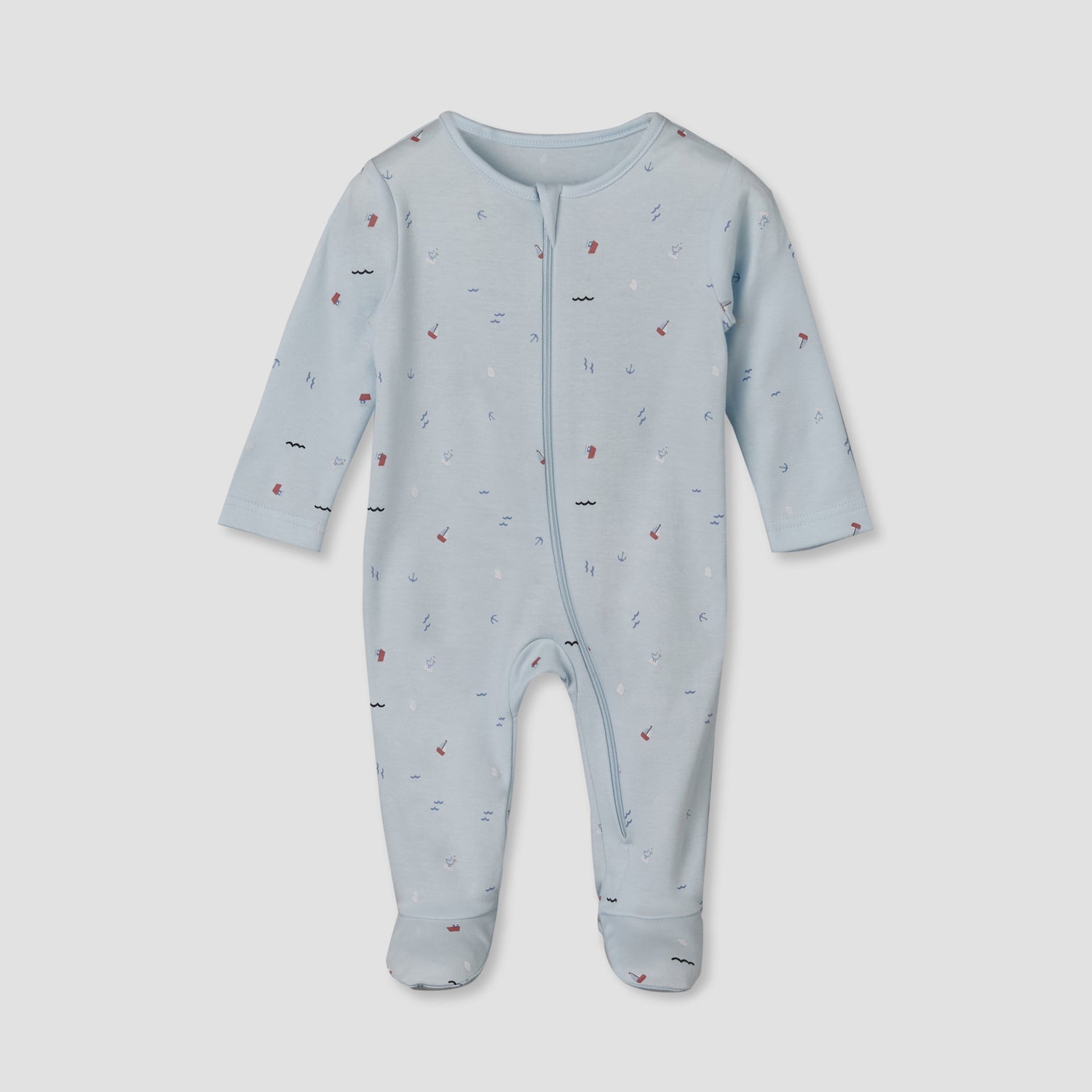 Pack of 3 Juniors Cotton Round Neck Long Sleeves Sleepsuit with Sailboat Print