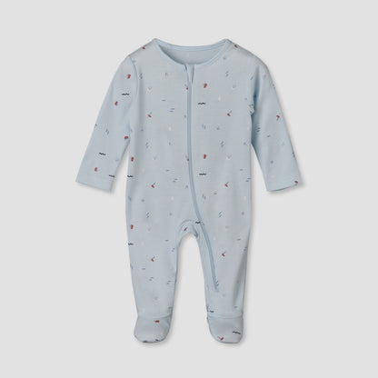 Pack of 3 Juniors Cotton Round Neck Long Sleeves Sleepsuit with Sailboat Print
