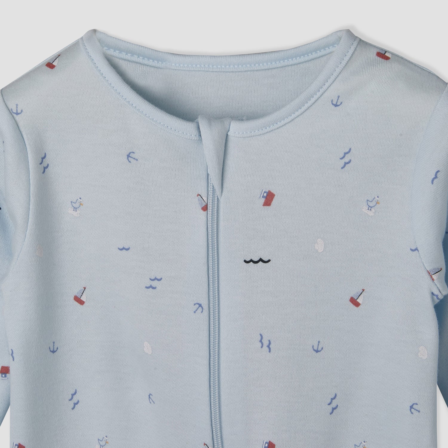 Pack of 3 Juniors Cotton Round Neck Long Sleeves Sleepsuit with Sailboat Print