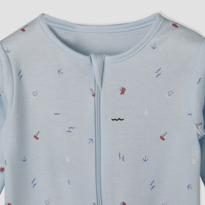 Pack of 3 Juniors Cotton Round Neck Long Sleeves Sleepsuit with Sailboat Print