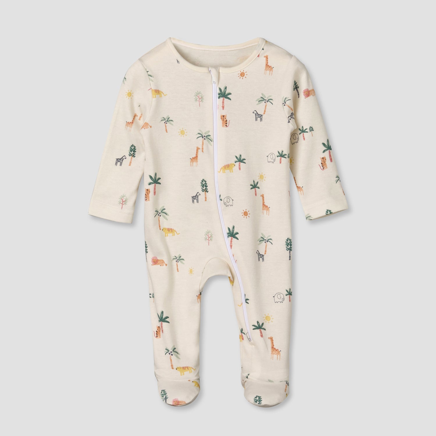 Pack of 3 Juniors Cotton Long Sleeves Sleepsuit with Safari Print