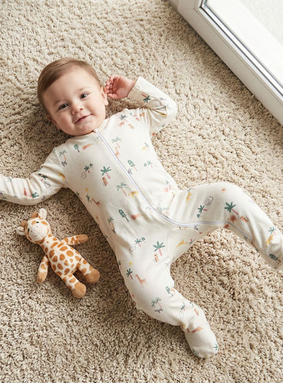 Pack of 3 Juniors Cotton Long Sleeves Sleepsuit with Safari Print-promo_babyshop_Buy2for115_UAE130126-image-2