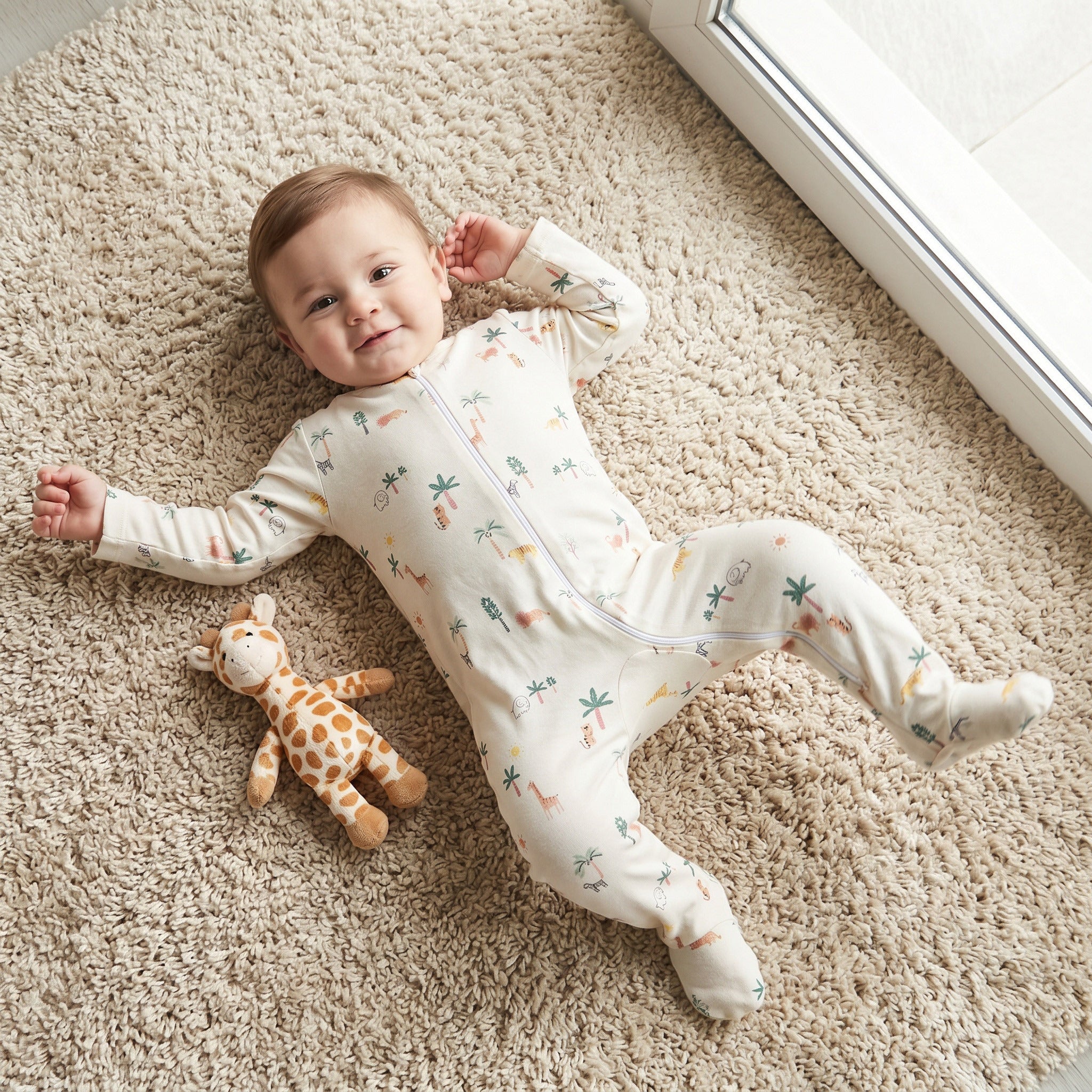 Pack of 3 Juniors Cotton Long Sleeves Sleepsuit with Safari Print