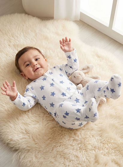 Pack of 5 Juniors Cotton Crew Neck Long Sleeves Sleepsuit with Star Print-baby-boys-clothing-nightwear-sleepsuits-image-2