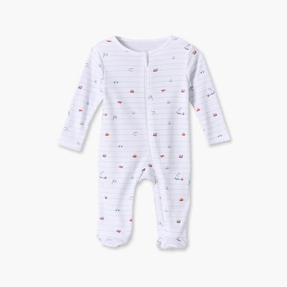 Pack of 5 Juniors Cotton Round Neck Long Sleeves Sleepsuit with Vehicle Print