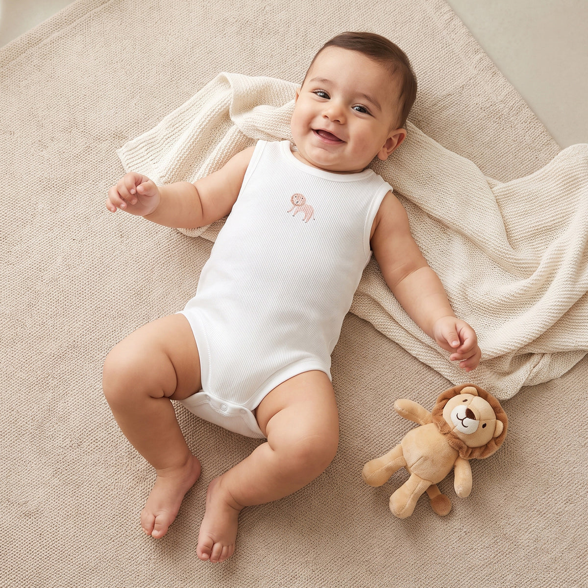 Pack of 5 Juniors Round Neck Sleeveless Bodysuit with Safari Print