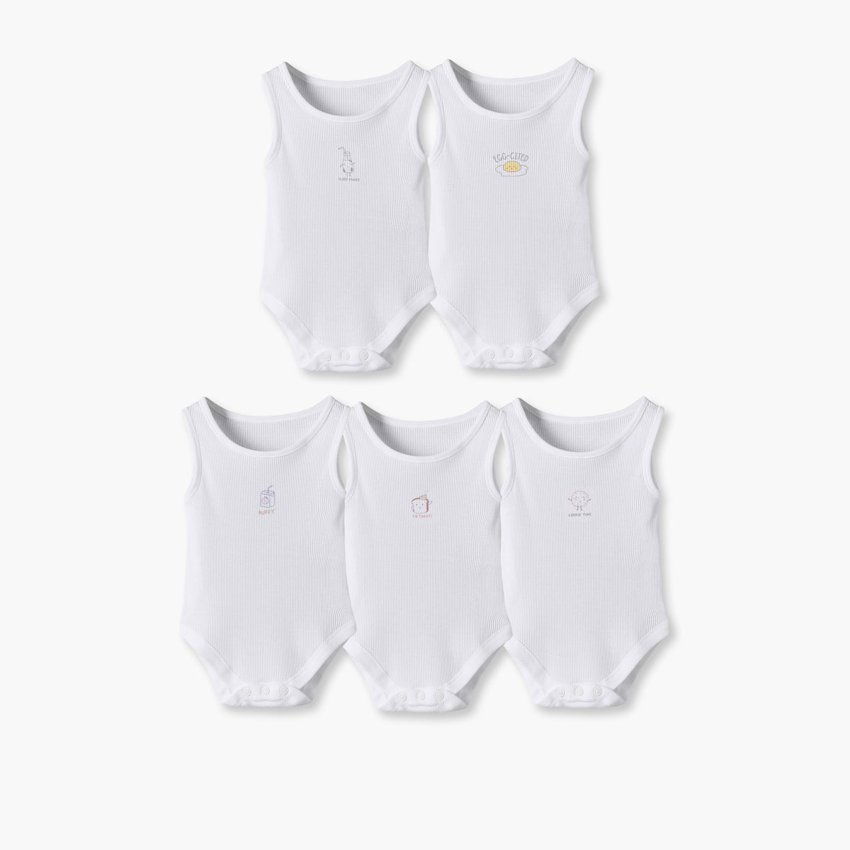 Pack of 5 Juniors Crew Neck Sleeveless Bodysuit with Graphic Print