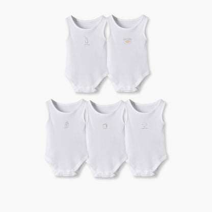 Pack of 5 Juniors Crew Neck Sleeveless Bodysuit with Graphic Print