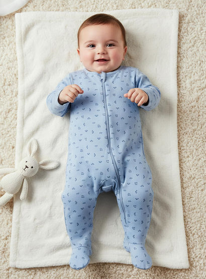 Pack of 5 Juniors Cotton Round Neck Long Sleeve Sleepsuit with Zip Closure-baby-boys-clothing-nightwear-sleepsuits-image-2