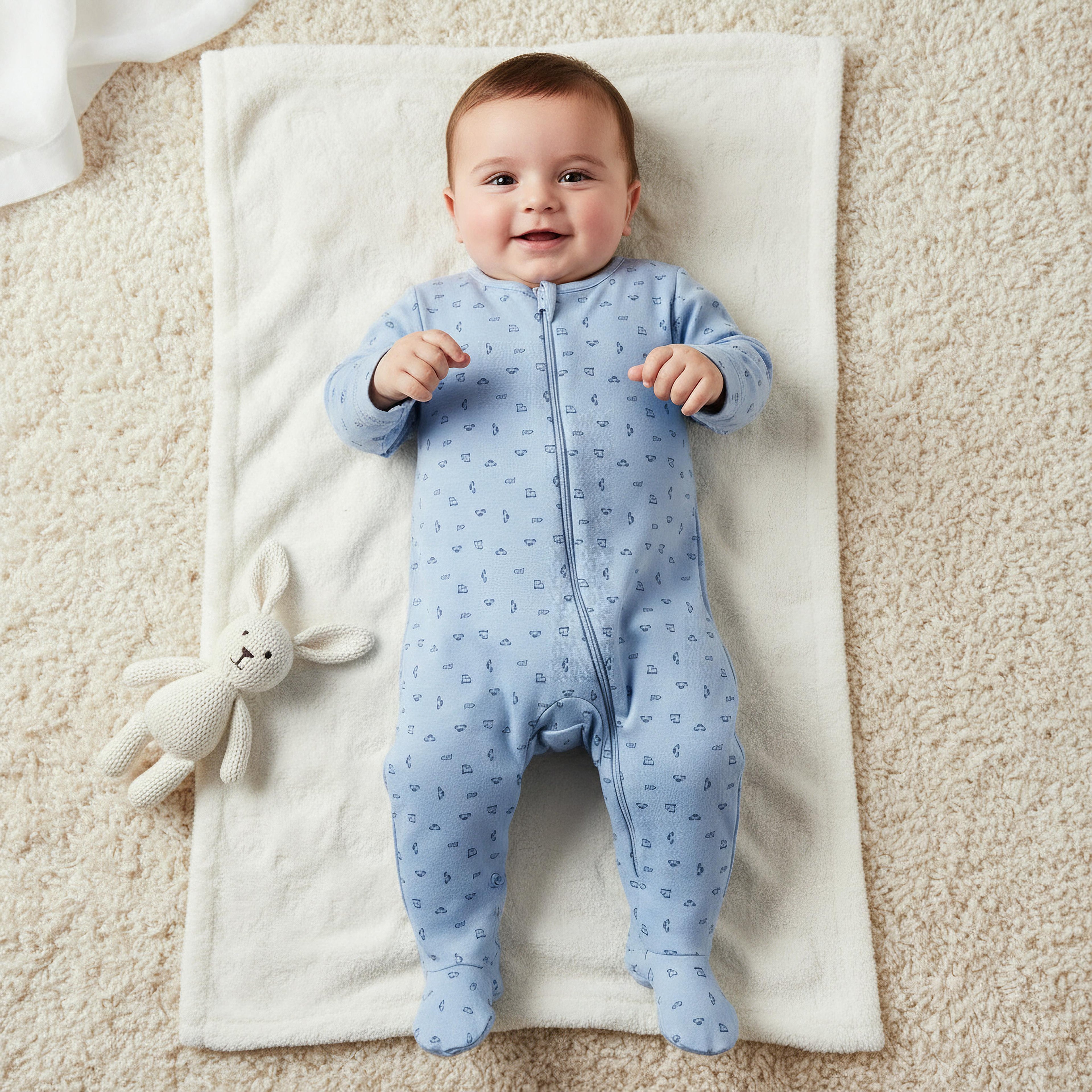 Pack of 5 Juniors Cotton Round Neck Long Sleeve Sleepsuit with Zip Closure