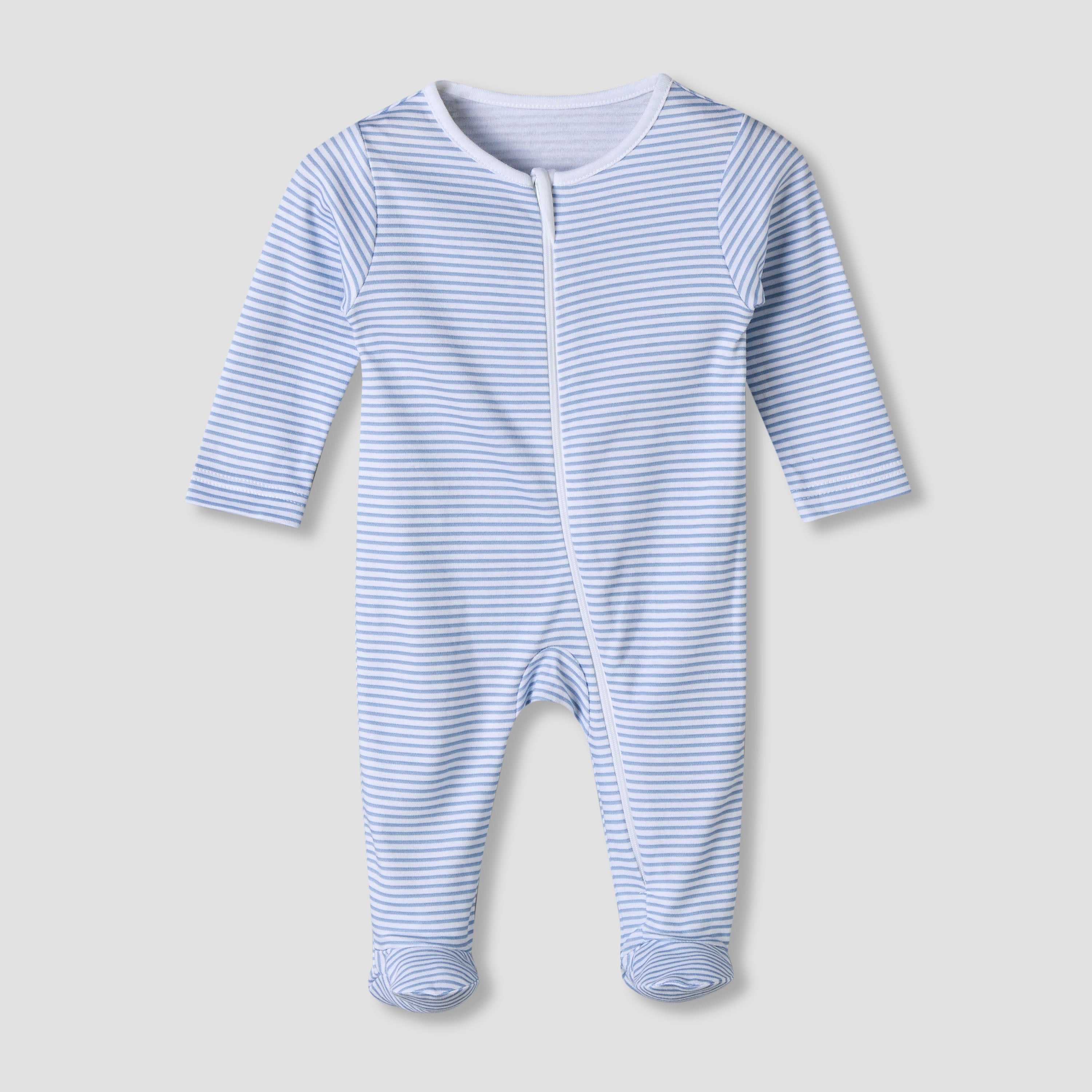 Pack of 5 Juniors Cotton Round Neck Long Sleeve Sleepsuit with Zip Closure