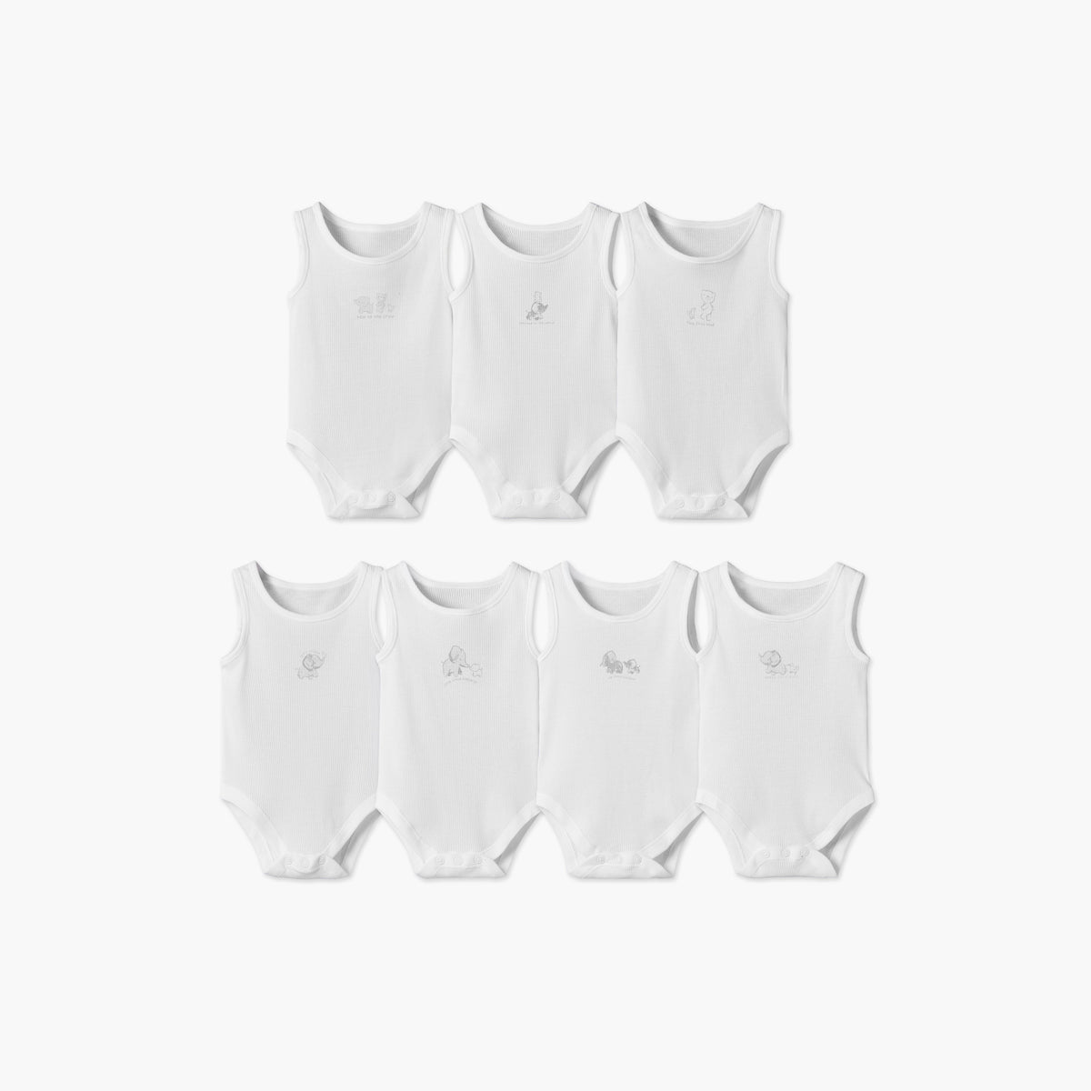 Pack of 7 Juniors Round Neck Sleeveless Bodysuit with Elephant Print