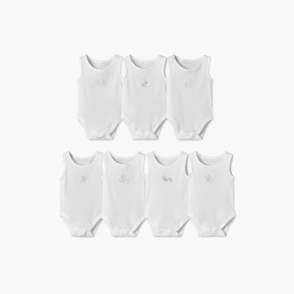 Pack of 7 Juniors Round Neck Sleeveless Bodysuit with Elephant Print