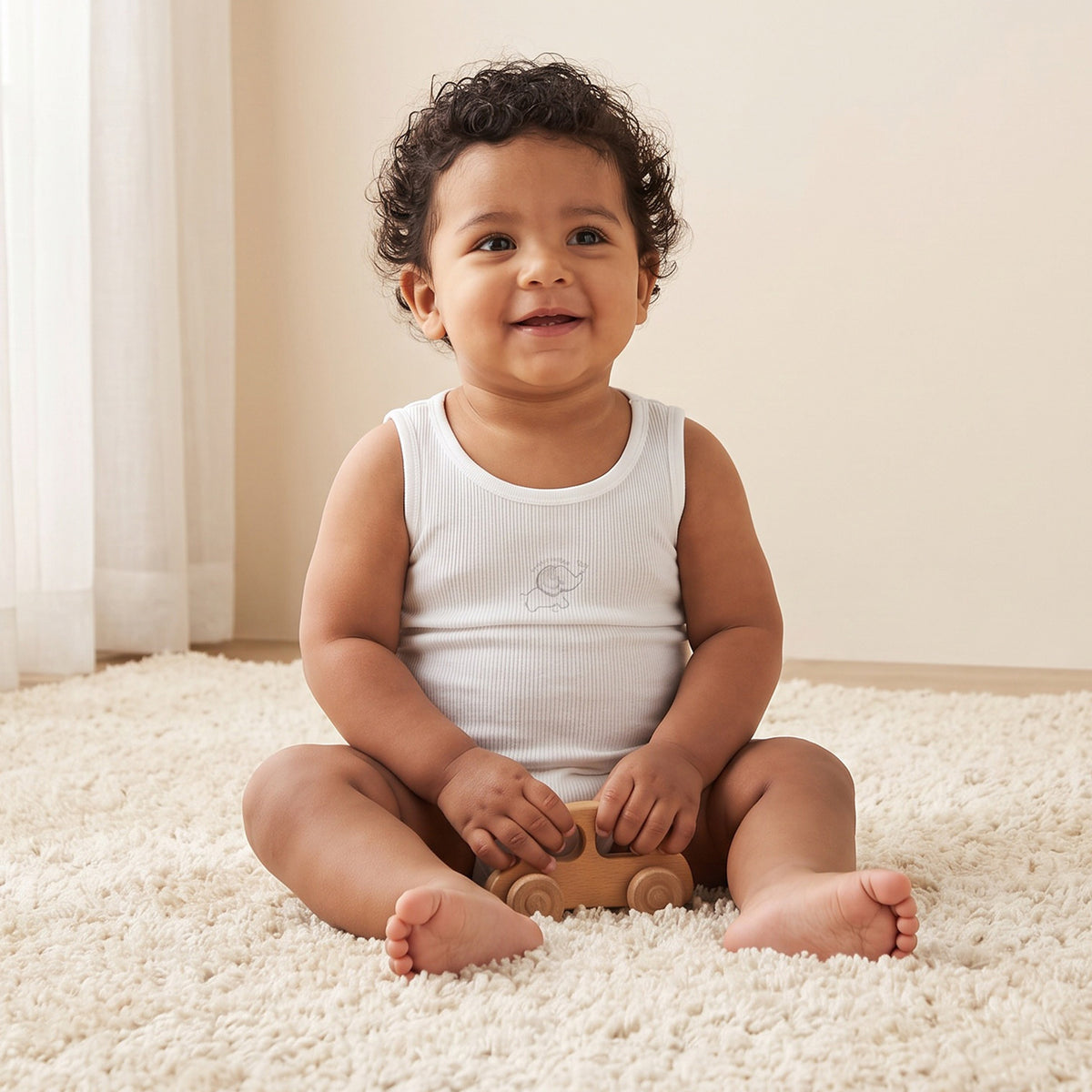 Pack of 7 Juniors Round Neck Sleeveless Bodysuit with Elephant Print