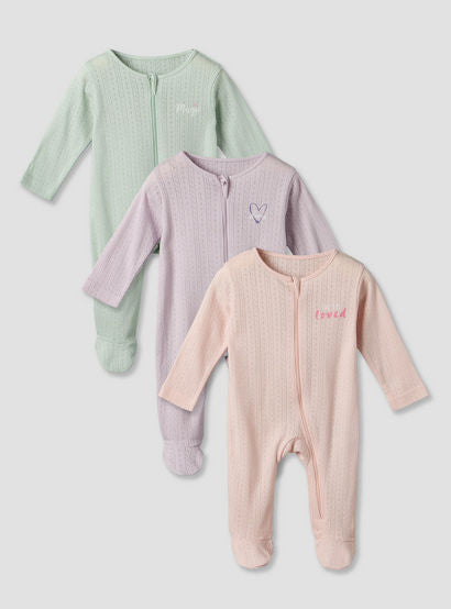 Pack of 3 Juniors Cotton Round Neck Long Sleeves Sleepsuit with Zip Closure-baby-girls-clothing-nightwear-sleepsuits-image-1