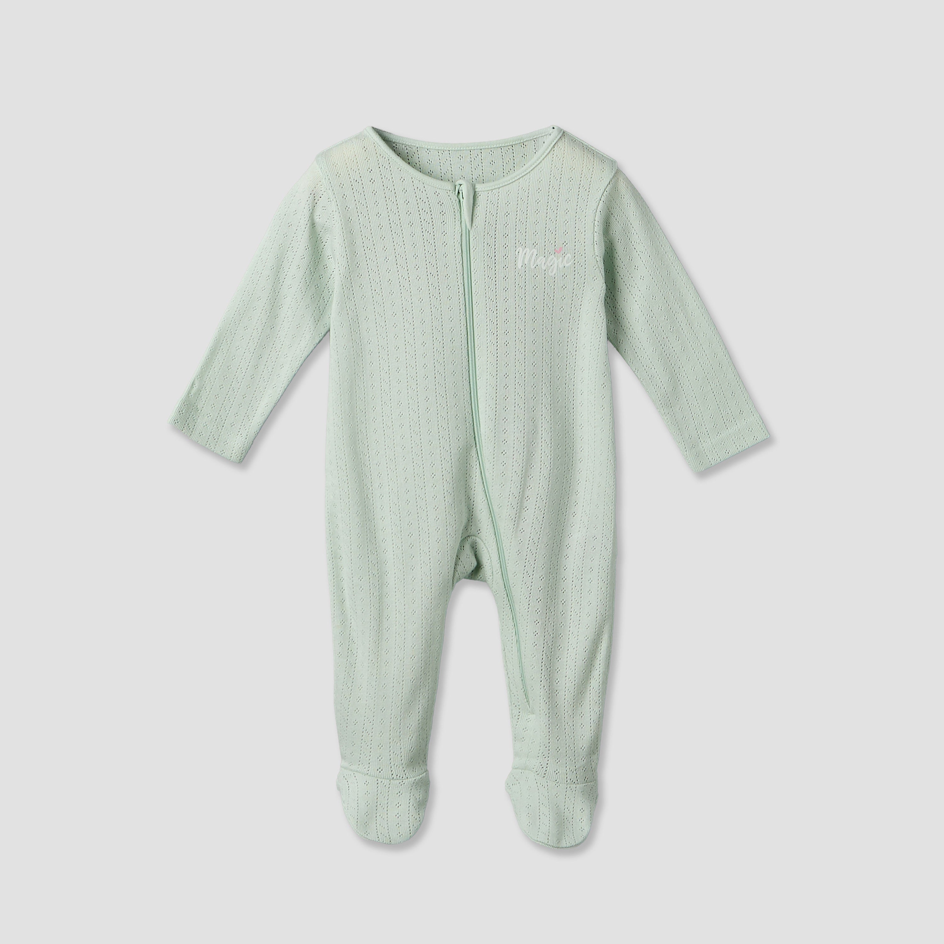 Pack of 3 Juniors Cotton Round Neck Long Sleeves Sleepsuit with Zip Closure