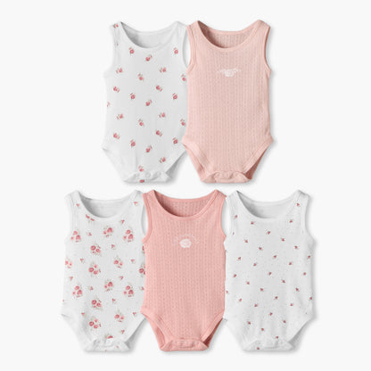 Pack of 5 Juniors Crew Neck Sleeveless Bodysuit with Floral Print