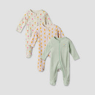 Pack of 3 Juniors Cotton Round Neck Long Sleeves Sleepsuit with Zip Closure-undefined-image-1