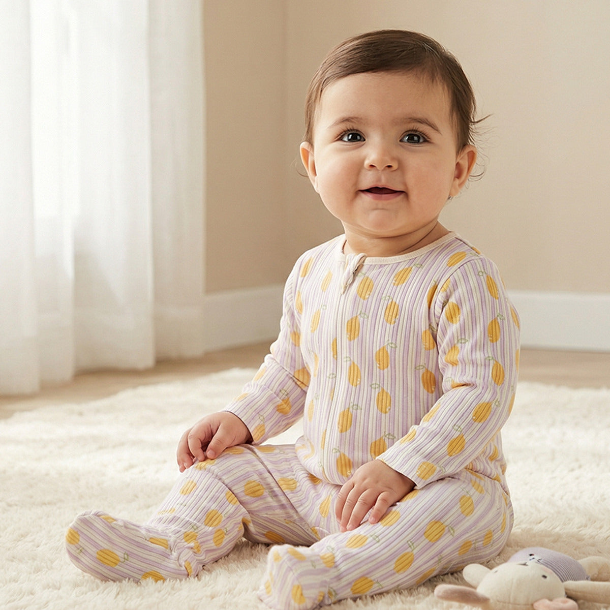 Pack of 3 Juniors Cotton Round Neck Long Sleeves Sleepsuit with Zip Closure