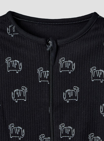 Pack of 3 Juniors Cotton Round Neck Long Sleeves Sleepsuit with Dinosaur Print-baby-boys-clothing-nightwear-sleepsuits-image-6