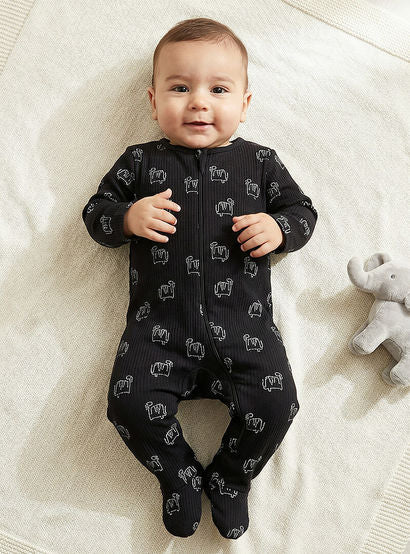 Pack of 3 Juniors Cotton Round Neck Long Sleeves Sleepsuit with Dinosaur Print-baby-boys-clothing-nightwear-sleepsuits-image-2