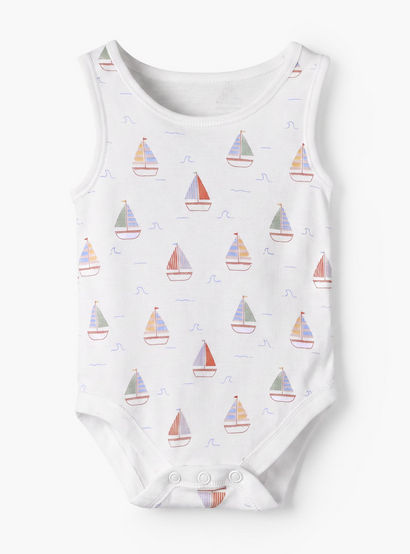 Pack of 5 Juniors Crew Neck Sleeveless Bodysuit with Nautical Print-baby-boys-clothing-bodysuits-image-7