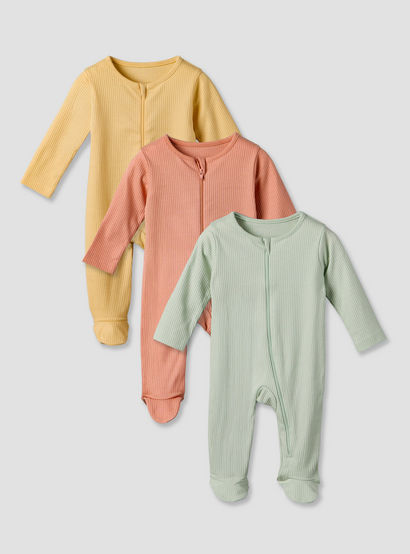 Pack of 3 Juniors Cotton Round Neck Long Sleeves Sleepsuit with Ribbed Design-baby-boys-clothing-nightwear-sleepsuits-image-1