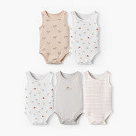 Pack of 5 Juniors Crew Neck Sleeveless Bodysuit with Safari Print-undefined-image-1