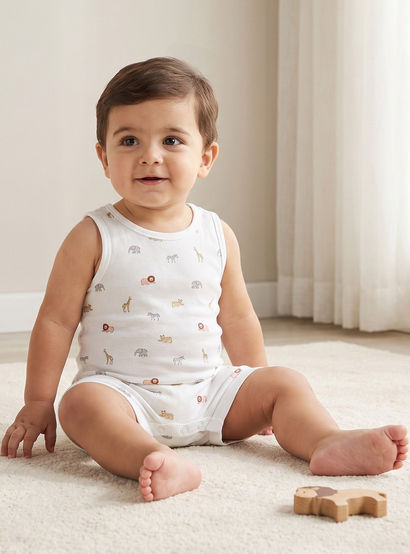 Pack of 5 Juniors Crew Neck Sleeveless Bodysuit with Safari Print-baby-boys-clothing-bodysuits-image-2