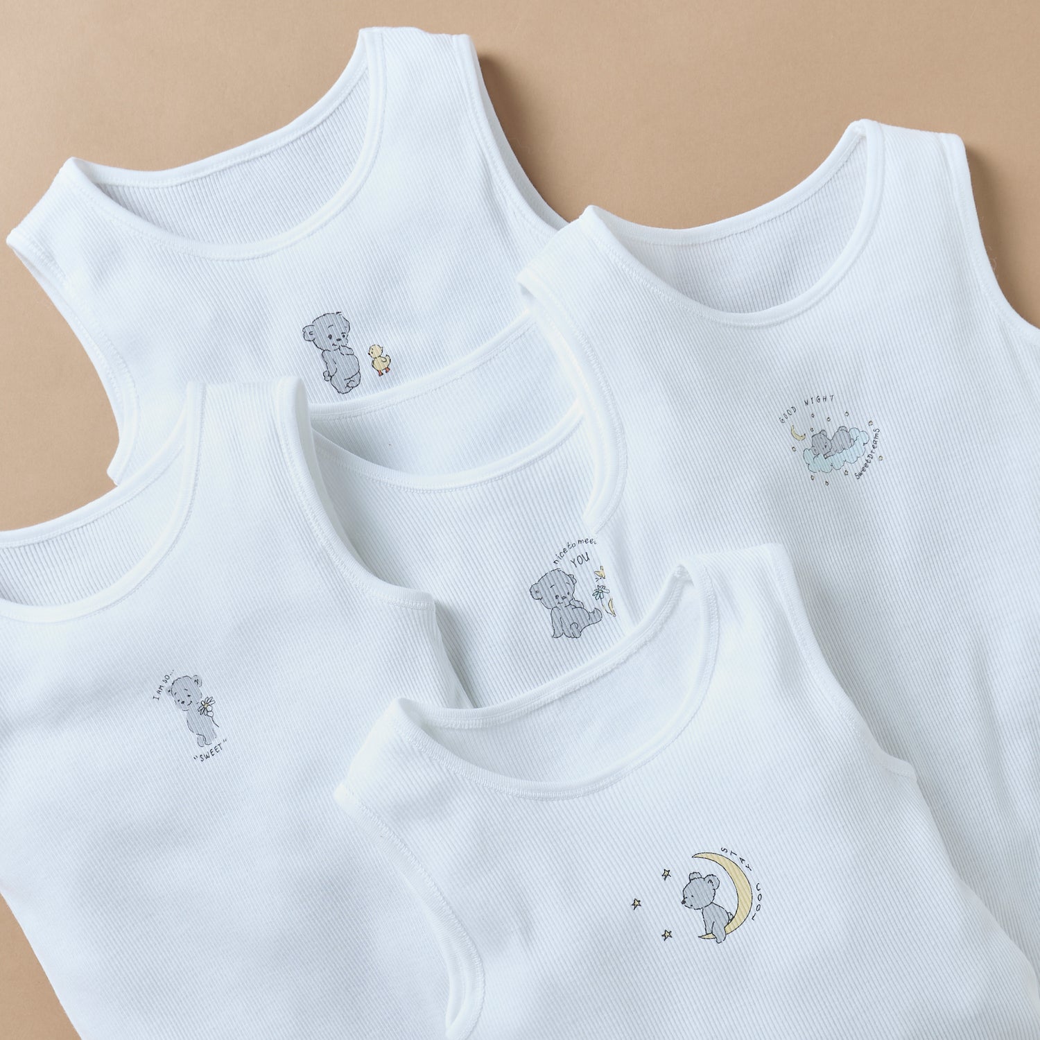 Juniors Bear Print Sleeveless Bodysuit with Snap Button Closure - Set of 5