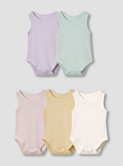 Juniors Round Neck Bodysuit with Texture - Cotton - Sleeveless - Set of 5-promo_babyshop_Buy2for115_UAE130126-image-1
