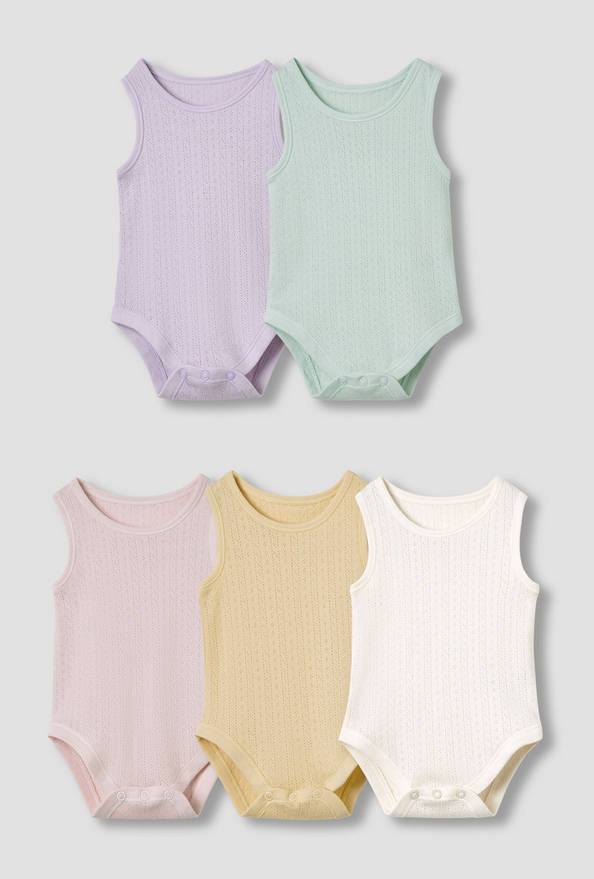 Juniors Round Neck Bodysuit with Texture - Cotton - Sleeveless - Set of 5