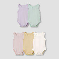 Juniors Round Neck Bodysuit with Texture - Cotton - Sleeveless - Set of 5-undefined-image-1