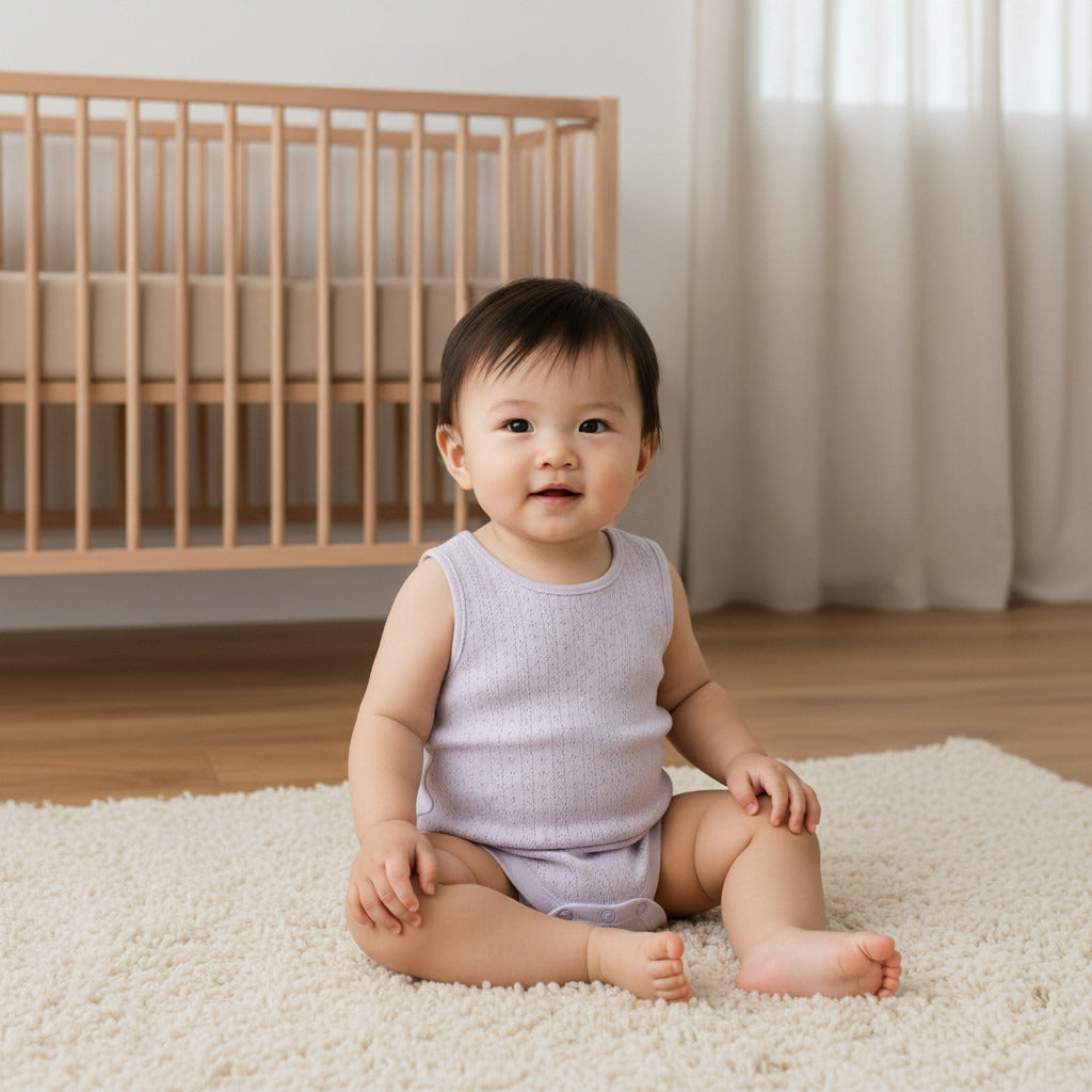 Juniors Round Neck Bodysuit with Texture - Cotton - Sleeveless - Set of 5